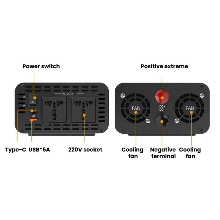 Convertitore di potenza universale per auto a onda sinusoidale pura da 12V/24V a 220V, 800W Black, 1400W Black, 2000W Black, 3000W Black, 3600W Black, 4000W Black, 800W Red, 1400W Red, 2000W Red, 3000W Red