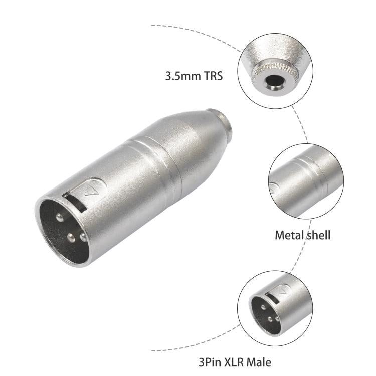 Adattatore audio da connettore TRS da 3,5 mm femmina (1/8") a XLR maschio Carnott con alloggiamento in metallo.
