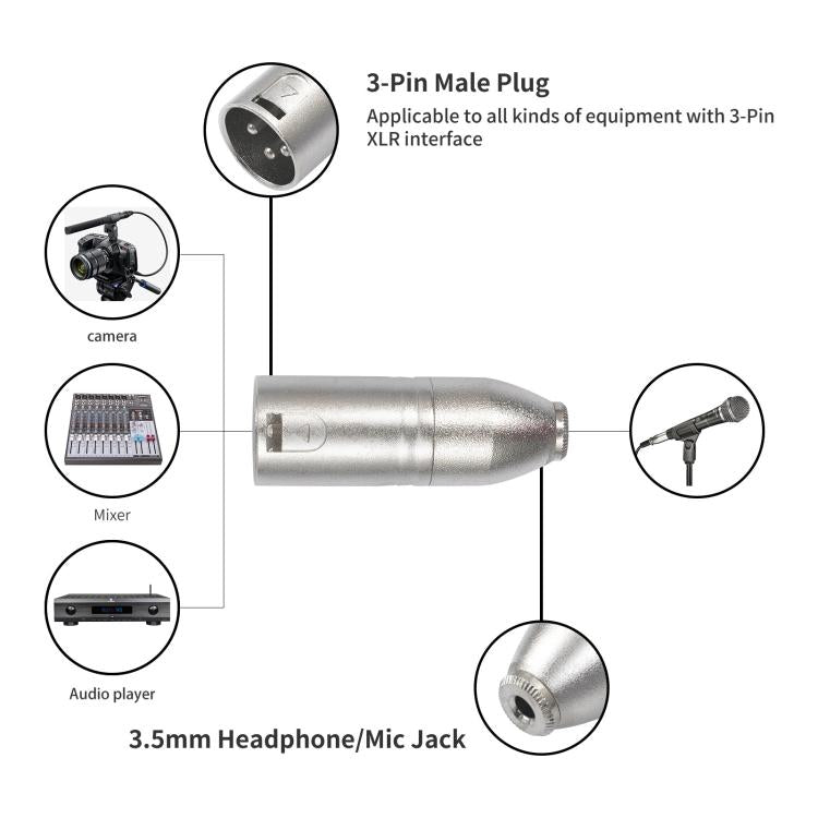 Adattatore audio da connettore TRS da 3,5 mm femmina (1/8") a XLR maschio Carnott con alloggiamento in metallo.
