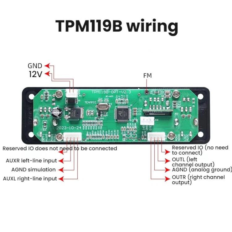 Scheda decodificatore MP3 Bluetooth con ingresso USB/Line-In per autoradio digitale, TPM119B
