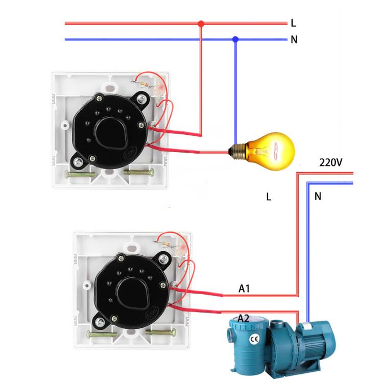 Presa con timer conto alla rovescia da 15 A, indicatore di alimentazione e funzione normalmente aperta., 15min, 30min, 60min, 120min