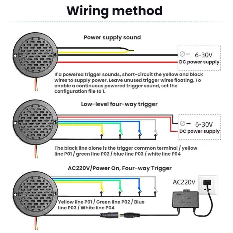 Modifica del suono di avvio di moto e auto Messaggio vocale di accensione, DC6-30V, AC220V