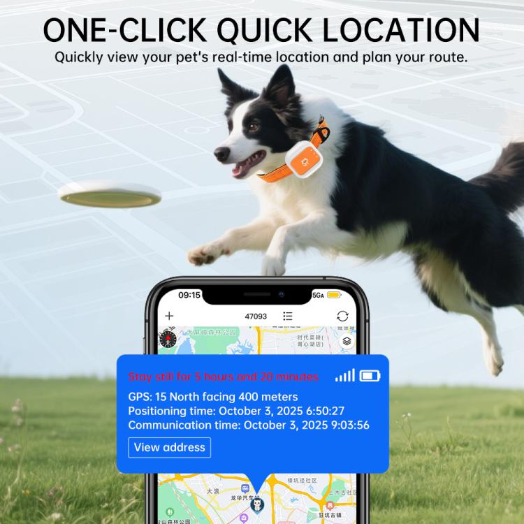 Collare elettronico per animali domestici con allarme SOS e localizzazione GPS/Wi-Fi in tempo reale, funzione SOS di soccorso e recinzione elettronica.