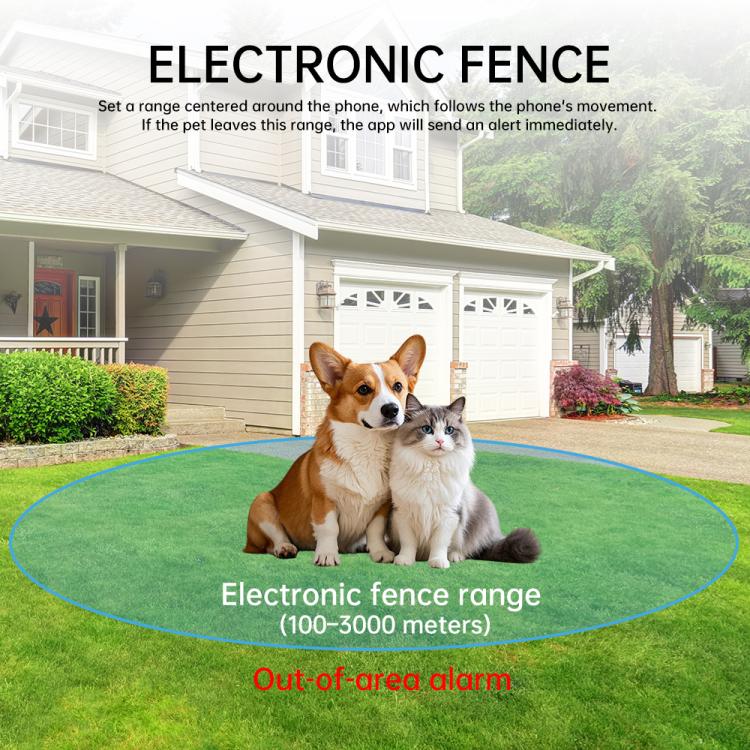 Collare elettronico per animali domestici con allarme SOS e localizzazione GPS/Wi-Fi in tempo reale, funzione SOS di soccorso e recinzione elettronica.