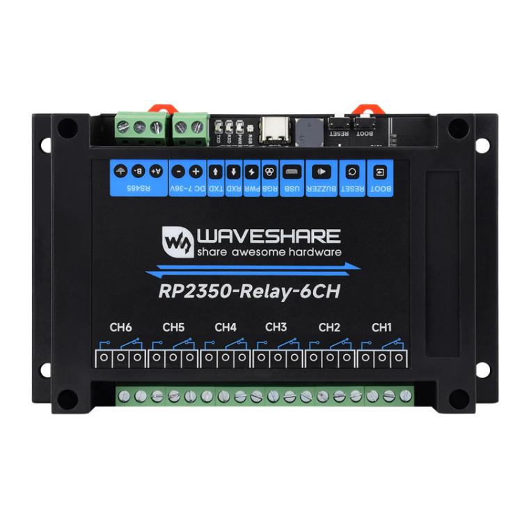 Scheda controllo industriale RP2350 con modulo relè 6 canali