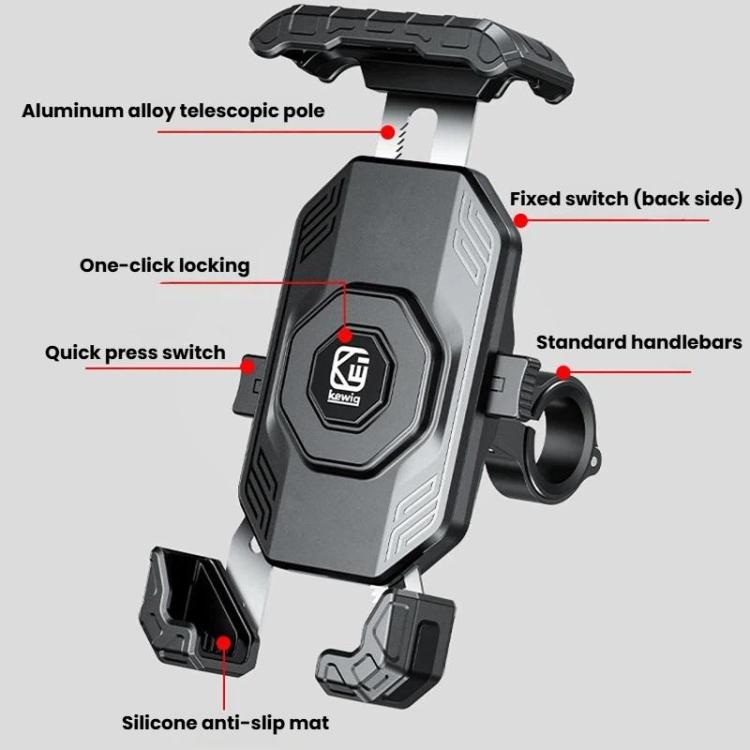 Supporto per cellulare da moto Kewig, universale, con clip a sgancio rapido., Handlebars, Rear View Mirror, Heavy-duty Clamp