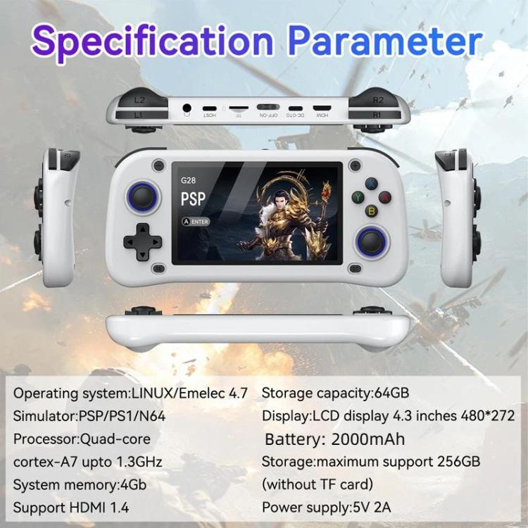 Console di gioco portatile G28 con schermo HD IPS 4,3 pollici