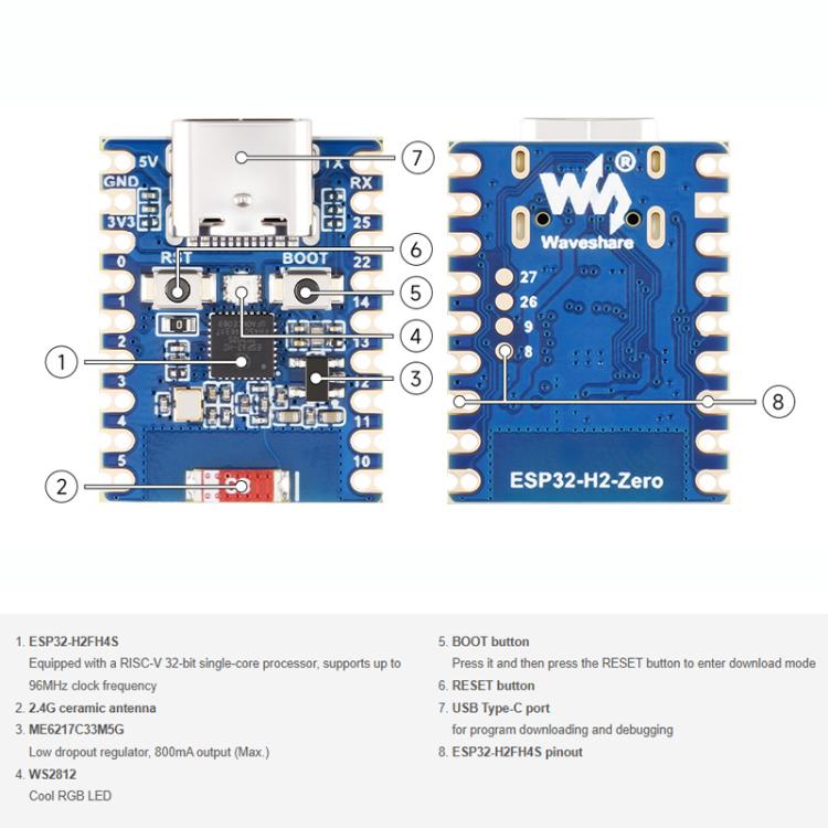 Scheda sviluppo wireless ESP32-H2-Zero Bluetooth Zigbee