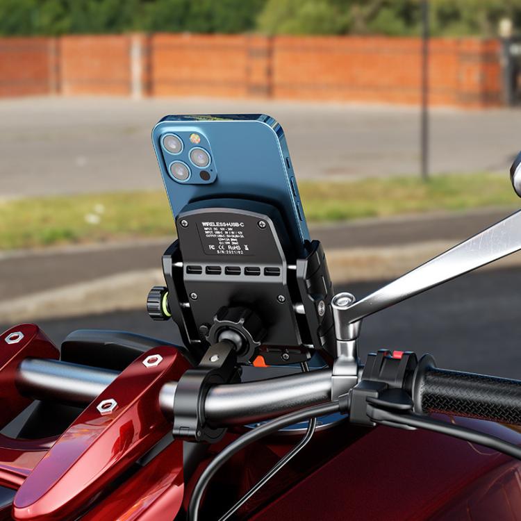 Supporto per telefono da moto Kewig M9-S con ricarica wireless da 15 W, impermeabile IP66.
