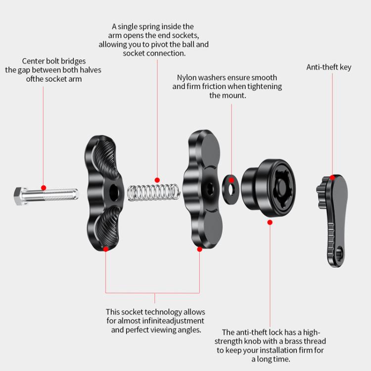 Braccio di serraggio in metallo J5, asta di collegamento per elevazione antifurto, accessorio per supporto telefono, estensibile in altezza, J5 Metal Clamp Arm