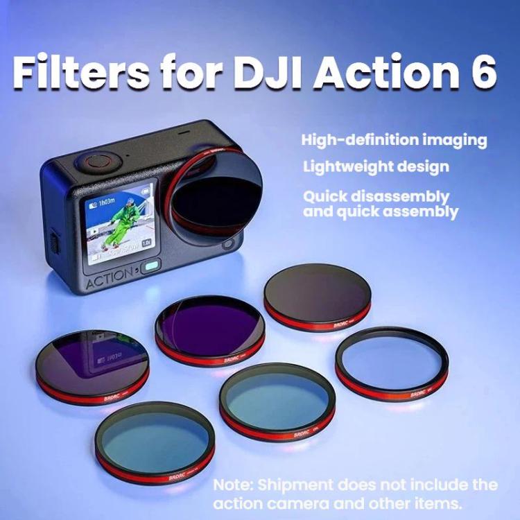 Accessori per filtro obiettivo BRDRC per DJI Osmo Action 6, UV, CPL, ND16, Black Diffusion, UV+CPL+ND16, CPL+ND16+ND32+ND64