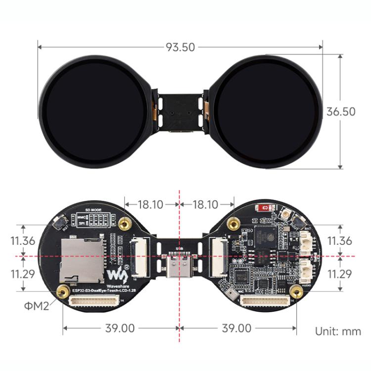 Waveshare ESP32-S3 Scheda sviluppo AIoT con doppio LCD 1,28"