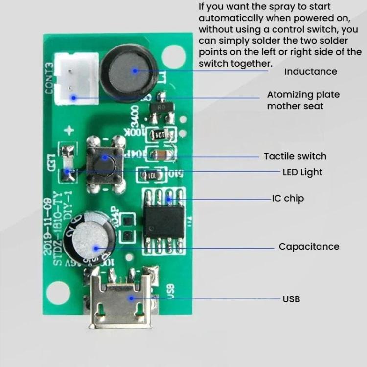 Umidificatore USB Modulo spray Atomizzatore IC Circuito di pilotaggio, Micro, Type-C