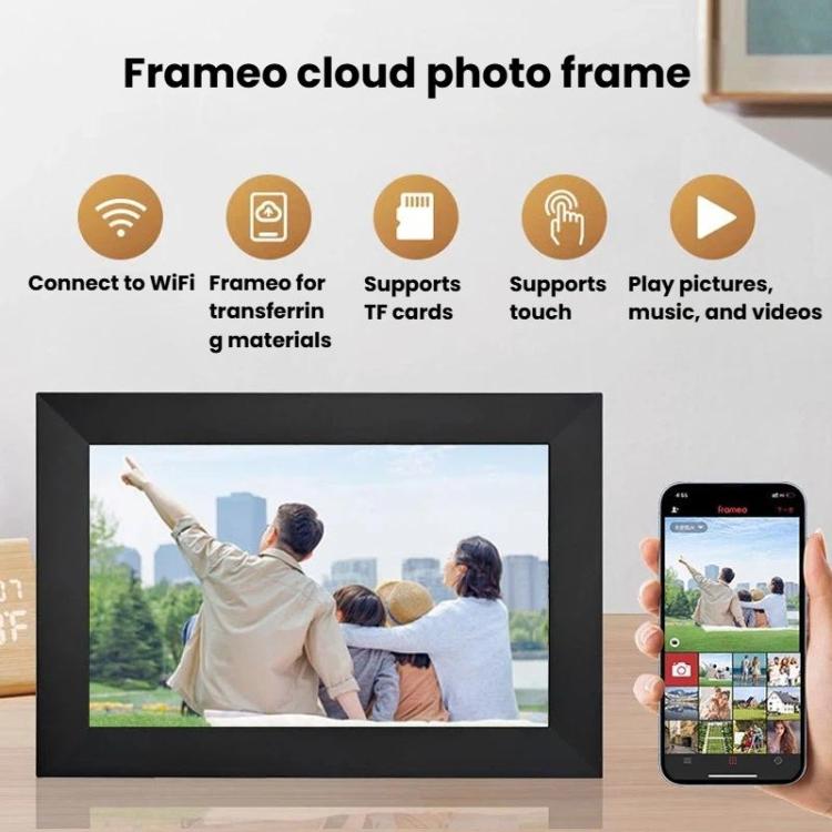 Cornice digitale touch WiFi da 10,1 pollici, orientamento orizzontale/verticale, con funzione di trasferimento foto e display intelligente.