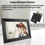 Cornice digitale touch WiFi da 10,1 pollici, orientamento orizzontale/verticale, con funzione di trasferimento foto e display intelligente.