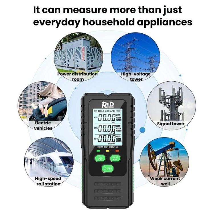 R&D INSTRUMEMS RD630 3 in 1 Rilevatore di campo elettrico, campo magnetico, RF e tester di radiazioni elettromagnetiche, RD630