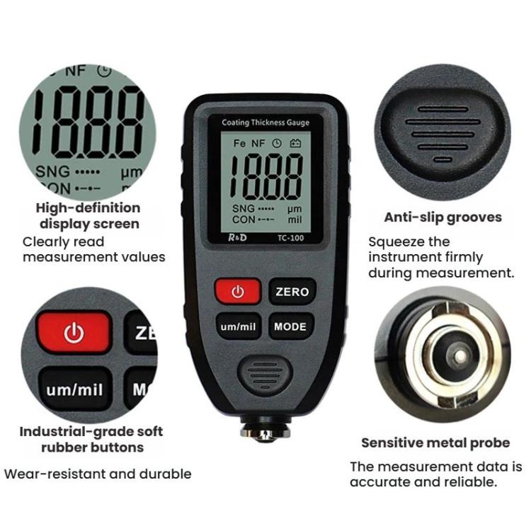 R&D INSTRUMENTS TC-100 Misuratore di spessore del rivestimento ad alta precisione, strumento per la misurazione dello spessore del film di vernice automobilistica, TC-100