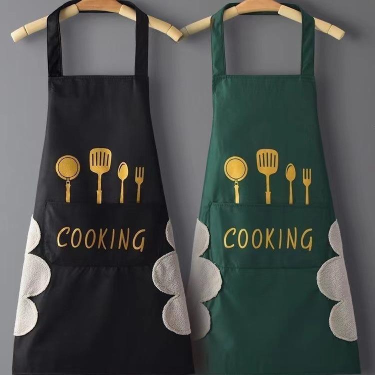 Grembiule da cucina unisex regolabile, impermeabile e resistente all'olio, con stampa di forchetta e coltello.