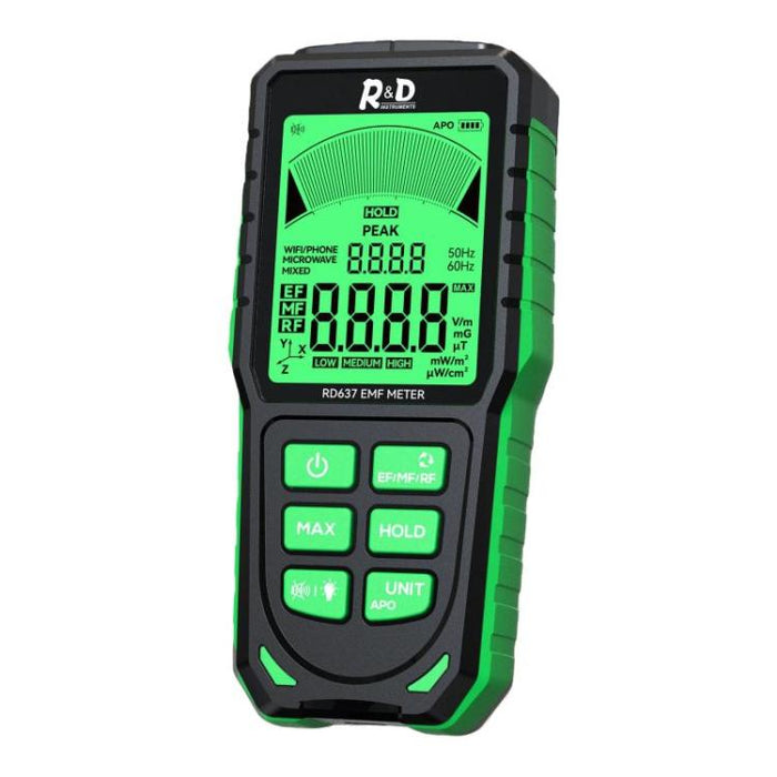 R&D INSTRUMENTS RD637 Tester di radiazioni elettromagnetiche ricaricabile 3 in 1 con display digitale e allarme, display 3 in 1, RD637