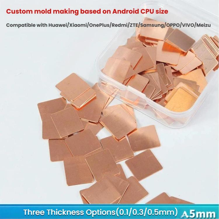 100 cuscinetti termici di raffreddamento in rame rosso per CPU di telefoni Android, fogli di rame ad alta conduttività, 0.1mm, 0.3mm, 0.5mm