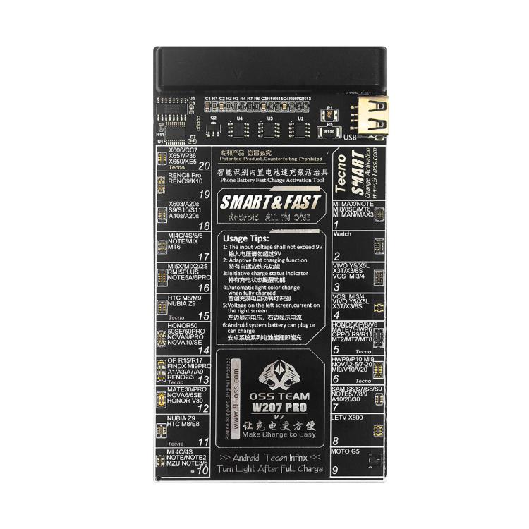 Scheda di rilevamento dell'attivazione della batteria OSS TEAM W207 PRO V7, circuito integrato di ricarica rapida per dispositivi Android, W207 PRO V7