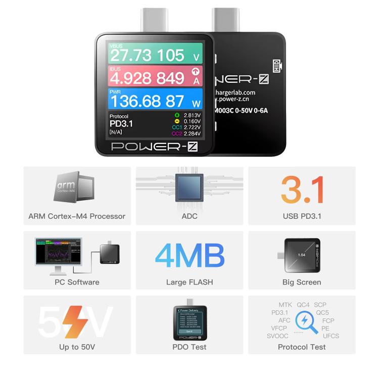POWER-Z KM003C Tester per ricarica rapida USB-C, PD3.1 e analizzatore di protocollo