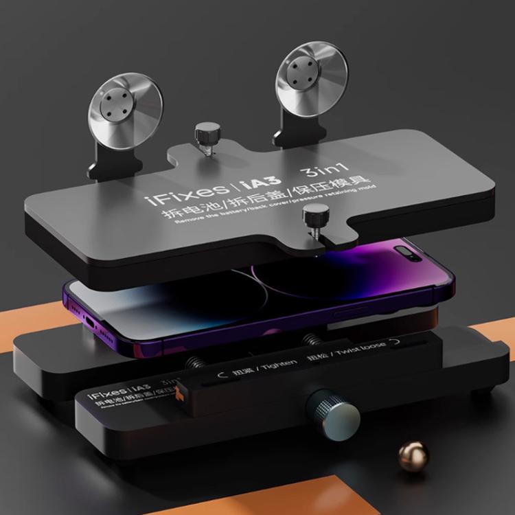 Morsetto universale per la riparazione di telefoni, per la rimozione del coperchio posteriore della batteria, con sistema di fissaggio a pressione., iFixes iA3 3-in-1