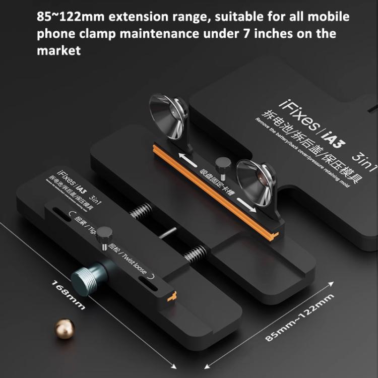 Morsetto universale per la riparazione di telefoni, per la rimozione del coperchio posteriore della batteria, con sistema di fissaggio a pressione., iFixes iA3 3-in-1