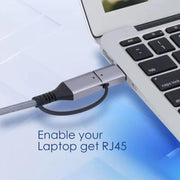 USB-C/USB 3.0 To RJ45 Gigabit Ethernet Cable LAN Converter, 2-in-1 Ethernet Cable