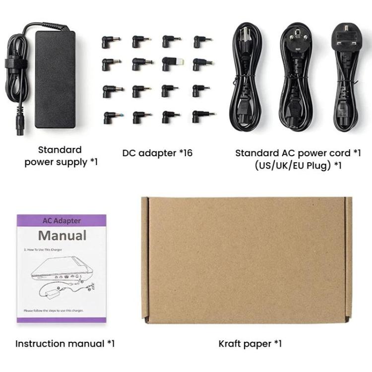 90W 19.5V 4.62A Universal Multi-Functional Laptop Power Adapter With 16 Connectors, US Plug, EU Plug, UK Plug
