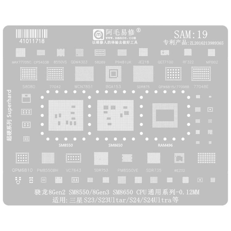 AMAOE Strumento di riparazione per saldatura e reballing BGA Samsung con stencil., SAM15 S21/S21 Ultra, SAM16 A53/A536, SAM17 S22/S22 Ultra, SAM18 A14/A54, SAM19 S23/S24, SAM20 A156U/A156E, SAM21 S25/S25+