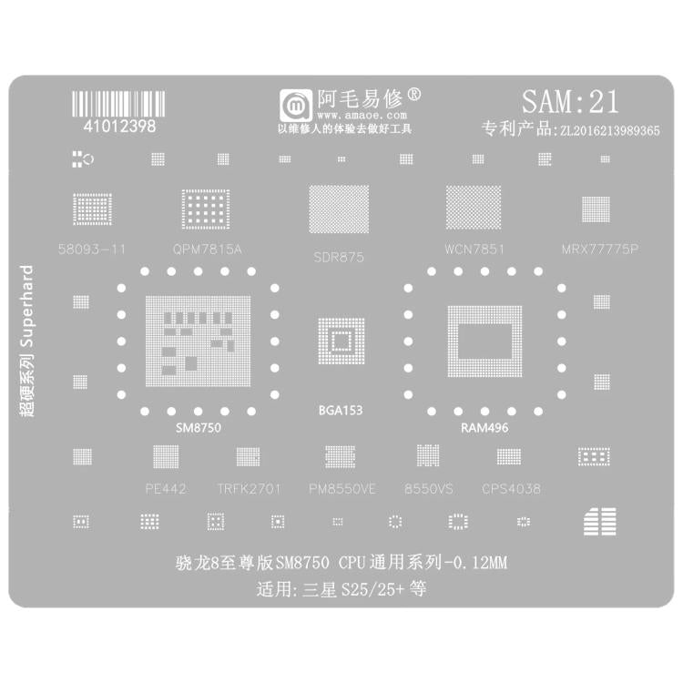 AMAOE Strumento di riparazione per saldatura e reballing BGA Samsung con stencil., SAM15 S21/S21 Ultra, SAM16 A53/A536, SAM17 S22/S22 Ultra, SAM18 A14/A54, SAM19 S23/S24, SAM20 A156U/A156E, SAM21 S25/S25+