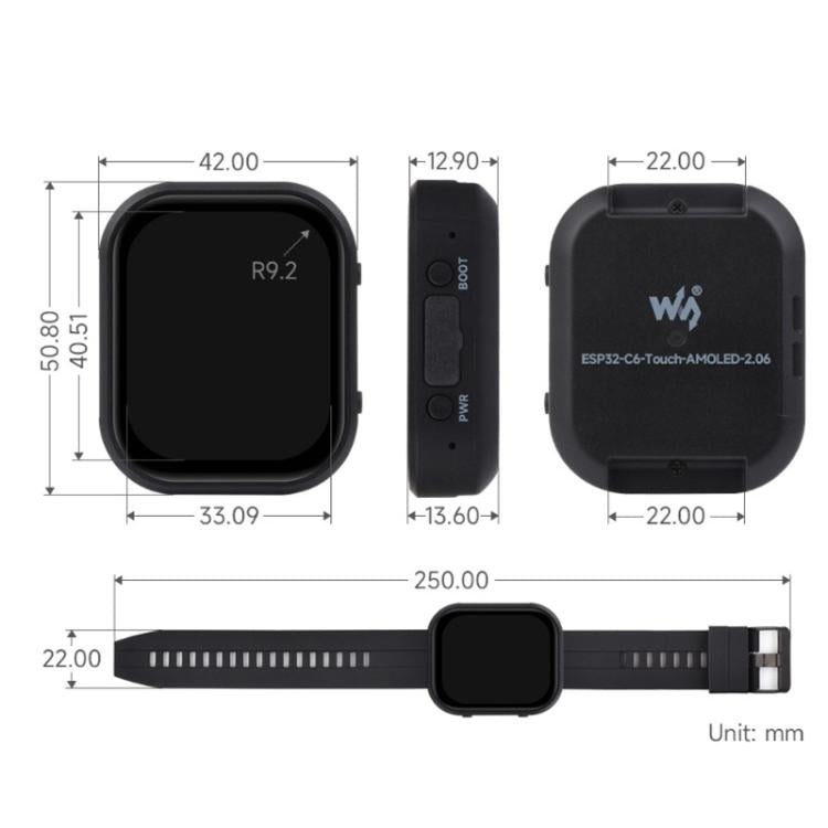 Scheda sviluppo smartwatch ESP32-C6 con display AMOLED 2,06"