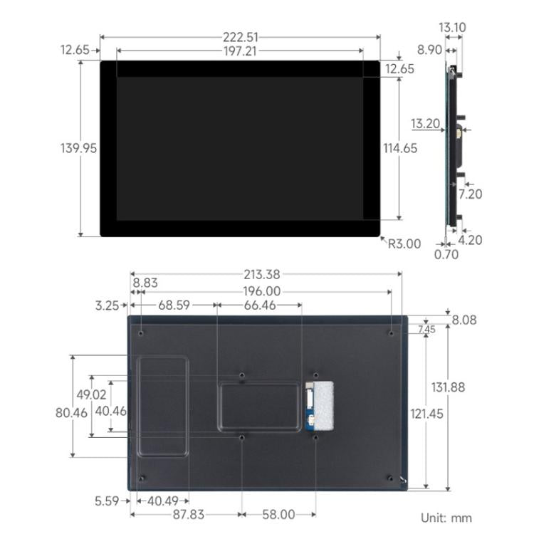 Schermo touch screen 9 pollici 720x1280 IPS vetro temperato
