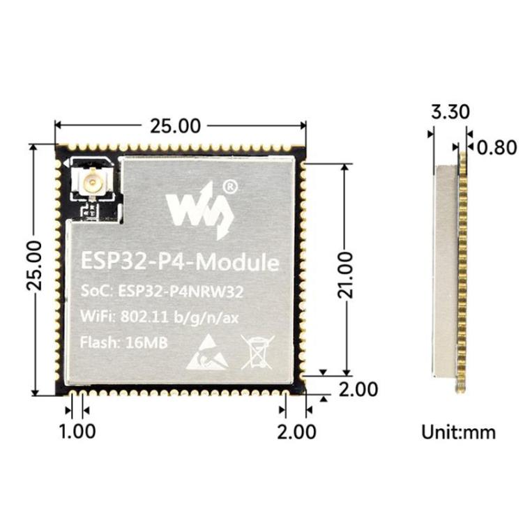 Scheda core ESP32-P4 con Wi-Fi 2.4GHz e Bluetooth 5.3