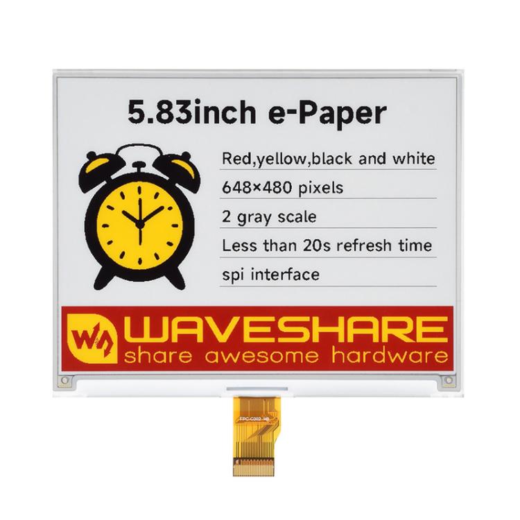 Modulo display e-paper a 4 colori WAVESHARE da 5,83 pollici con tecnologia e-ink., Raw Display, With Driver HAT