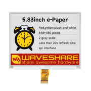 Modulo display e-paper a 4 colori WAVESHARE da 5,83 pollici con tecnologia e-ink., Raw Display, With Driver HAT