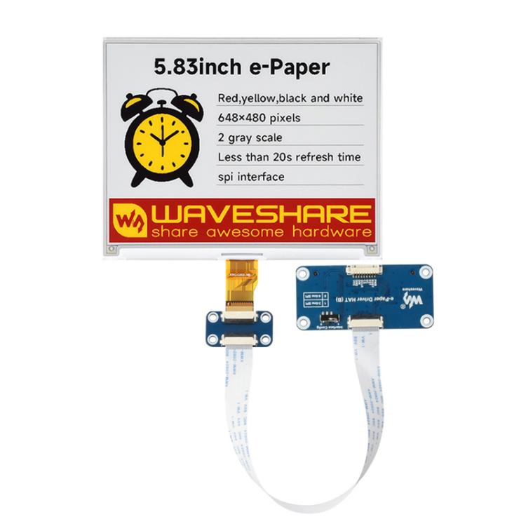 Modulo display e-paper a 4 colori WAVESHARE da 5,83 pollici con tecnologia e-ink., Raw Display, With Driver HAT