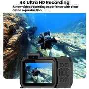 D50 Fotocamera selfie HD a doppio schermo impermeabile IP68, per esterni e immersioni.