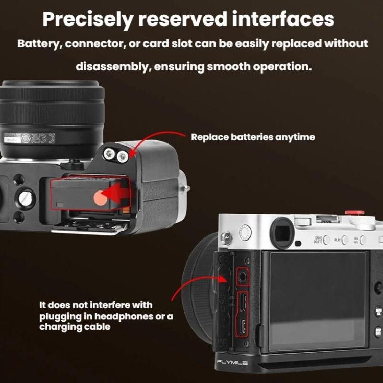 Attacco a slitta a L per fotocamera Fujifilm X-E5 Flymile, per scatti con una sola mano., Black Ebony, Silver Walnut