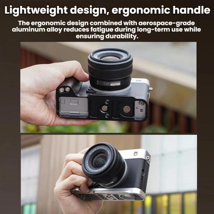 Attacco a slitta a L per fotocamera Fujifilm X-E5 Flymile, per scatti con una sola mano., Black Ebony, Silver Walnut