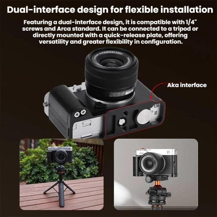 Attacco a slitta a L per fotocamera Fujifilm X-E5 Flymile, per scatti con una sola mano., Black Ebony, Silver Walnut