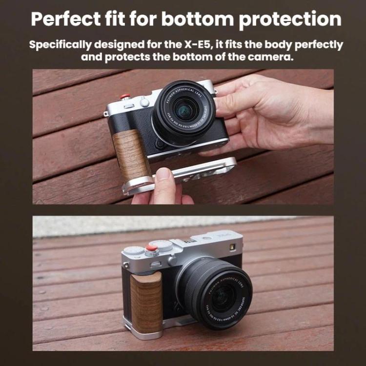 Attacco a slitta a L per fotocamera Fujifilm X-E5 Flymile, per scatti con una sola mano., Black Ebony, Silver Walnut