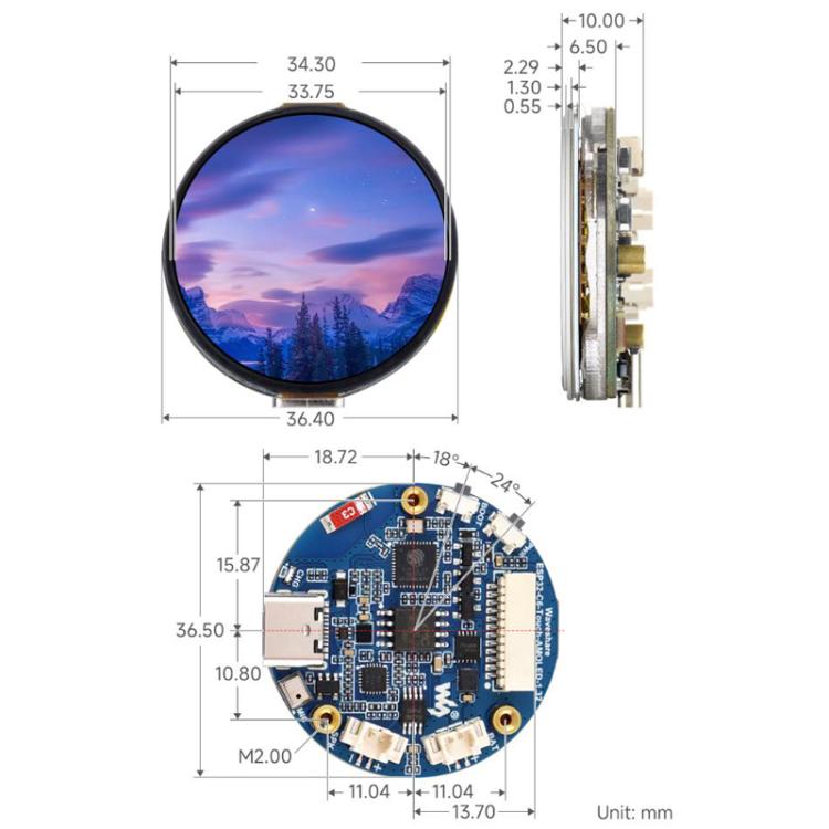 Scheda sviluppo display AMOLED touch 1,32" 466x466