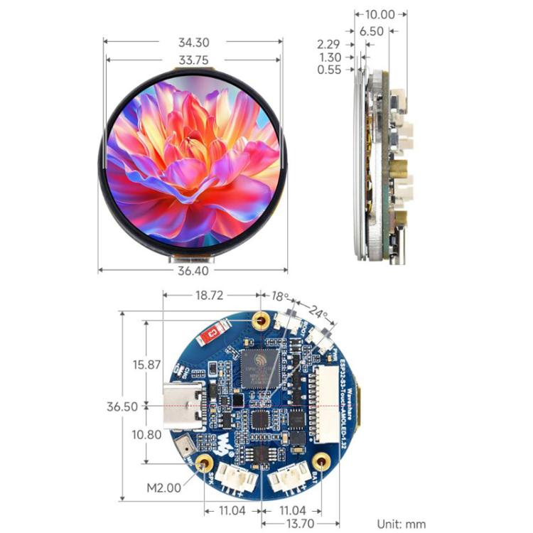 Scheda sviluppo display touch AMOLED 1,32" 466x466