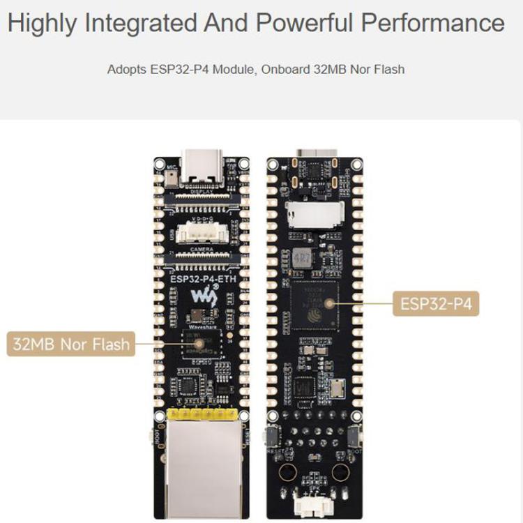 Scheda sviluppo ESP32-P4 con porta Ethernet RJ45 100 Mbps