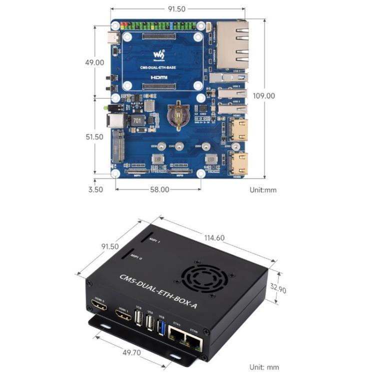 Scheda base Waveshare Dual Ethernet per Raspberry Pi CM5