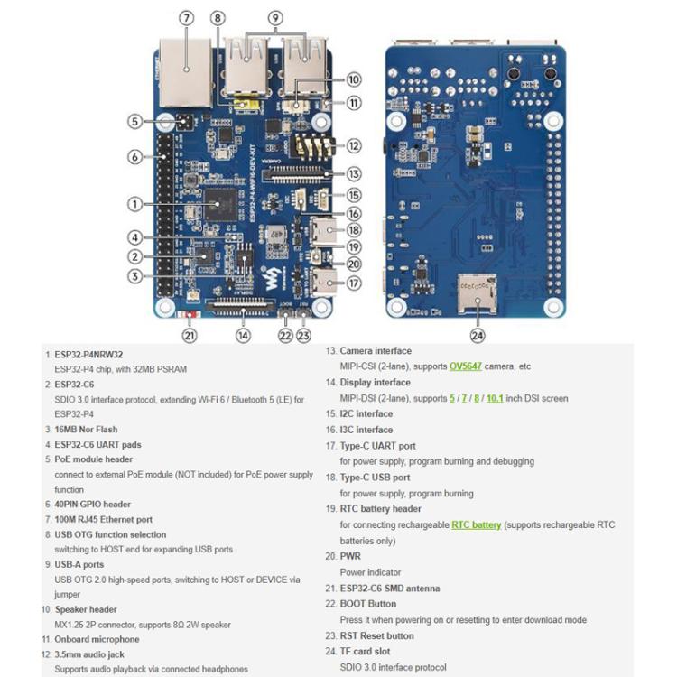Scheda sviluppo ESP32-P4 con Wi-Fi 6 e Bluetooth 5