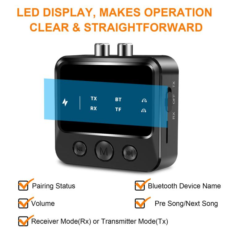 Adattatore trasmettitore/ricevitore audio Bluetooth 5.4 con riproduzione da scheda TF, C56