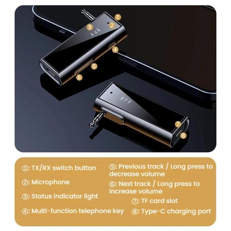 Adattatore audio AUX Bluetooth per autoradio, trasmettitore/ricevitore., C22
